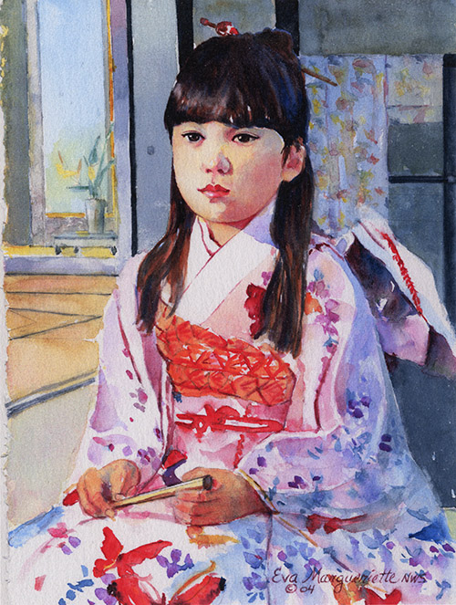 girl in pink kimono